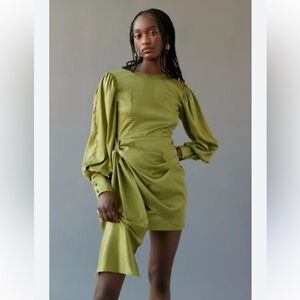 Ghospell NEW urban outfitters Hideaway Satin Mini Dress lime green large